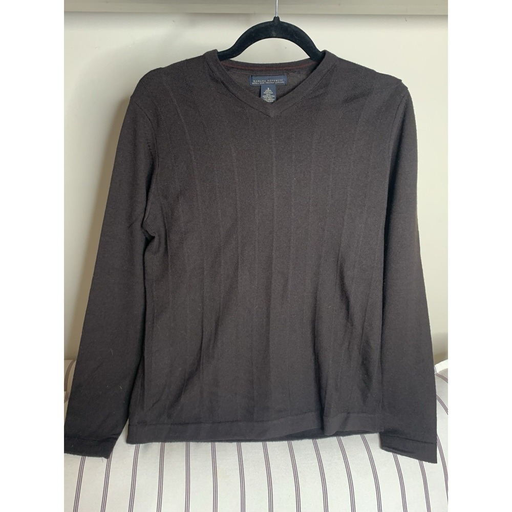 Banana Republic Mens V‎ Neck Sweater Brown Extra Fine Italian Merino Wool Size S